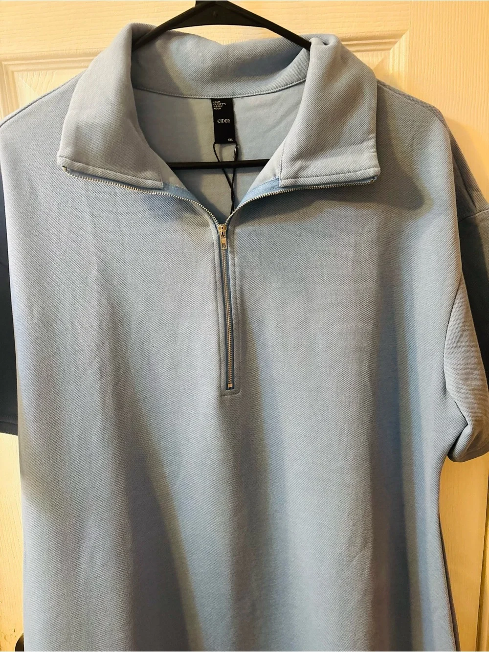 Cider Light Blue Mini Dress with Half-Zip Collar - Picture 2 of 5